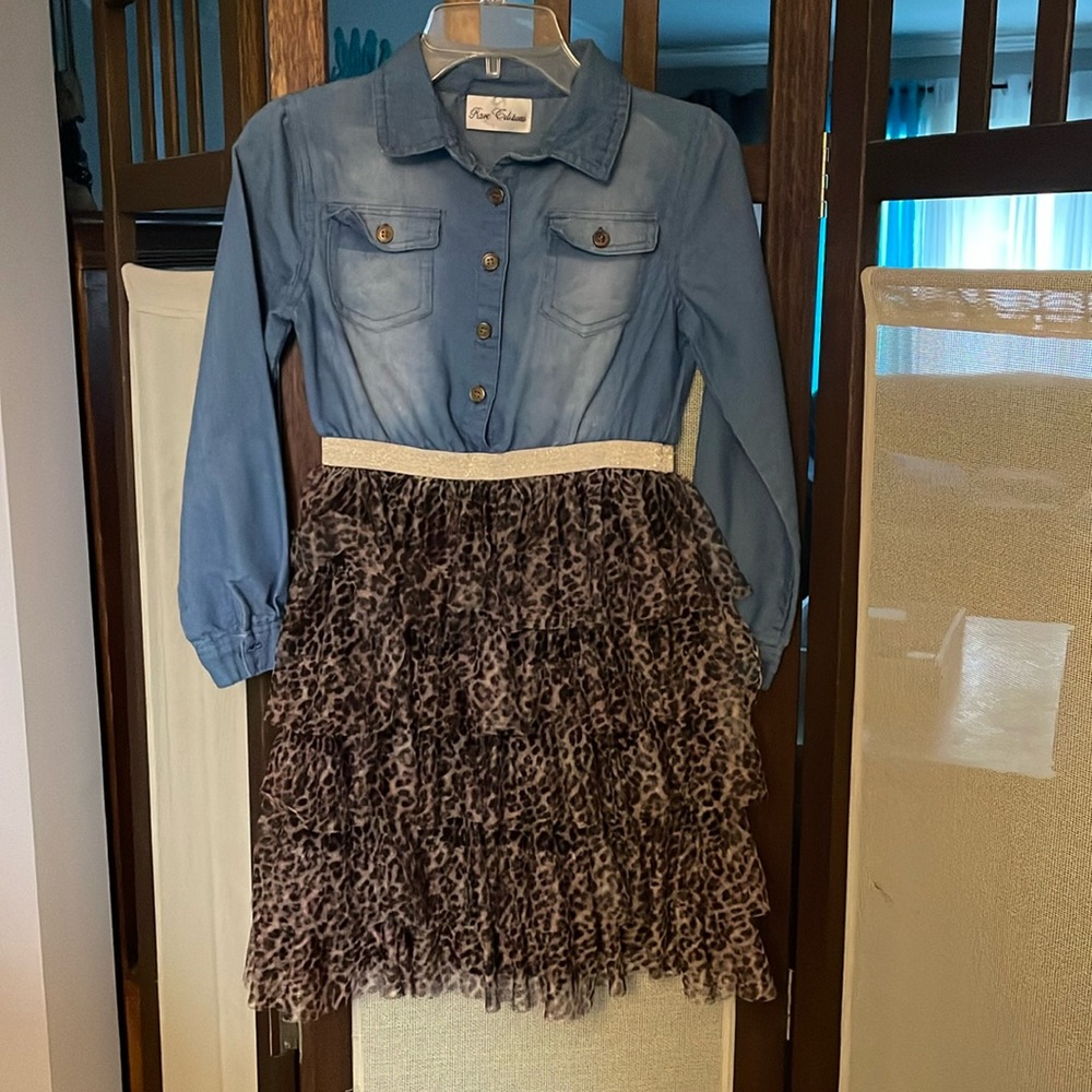 Rare Editions blue jeans and leopard tutu dress